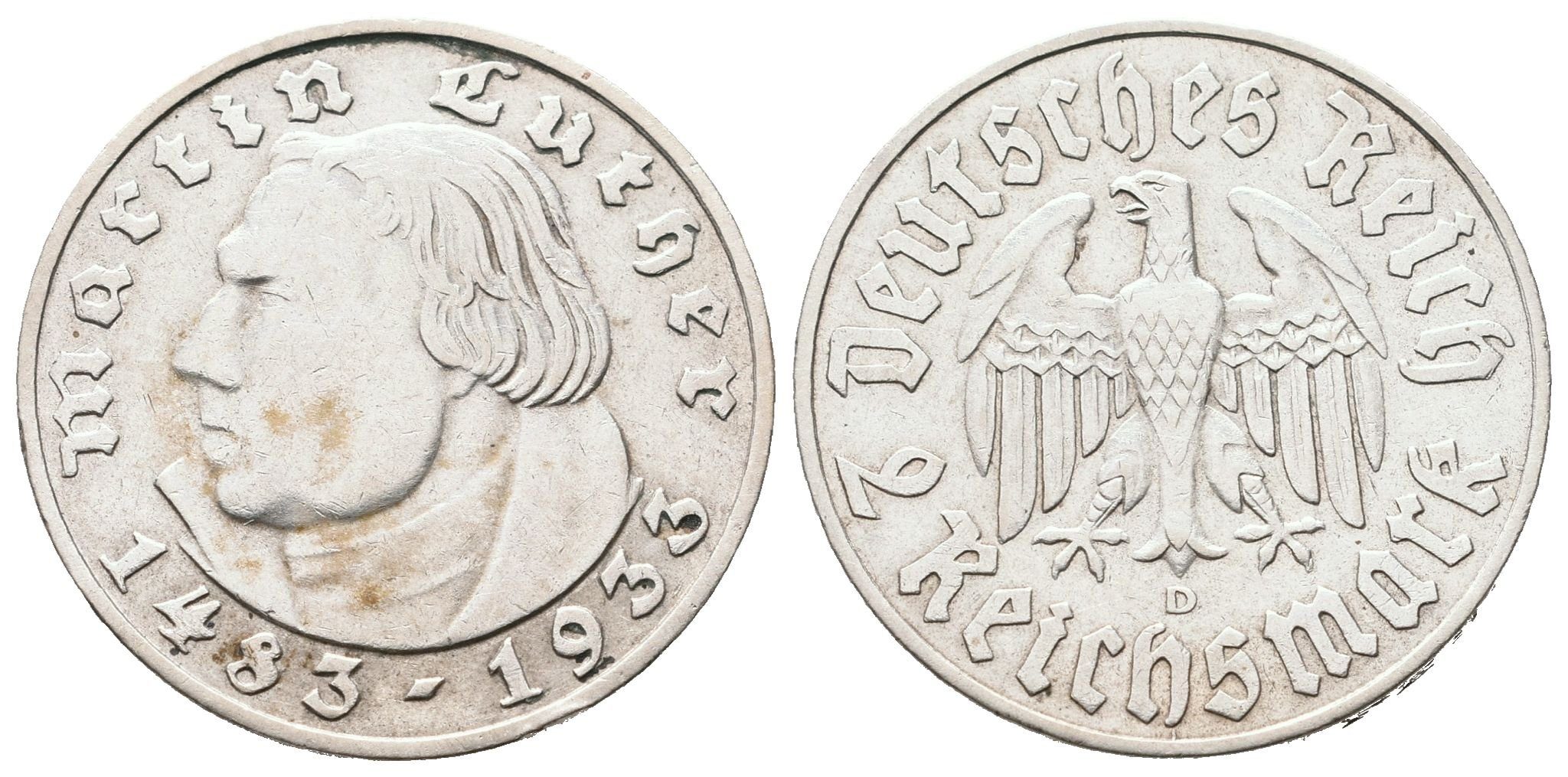 III. říše, 2 Marka 1933 D - Martin Luther