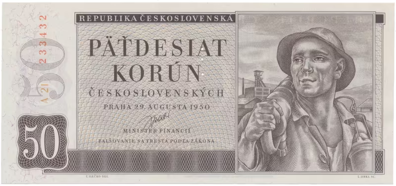 50 Koruna 1950, I. vydání, perforace 3 m.d., Hej.87aS1