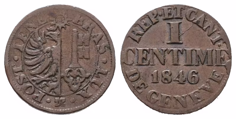 Švýcarsko - Ženeva, 1 Centime 1846