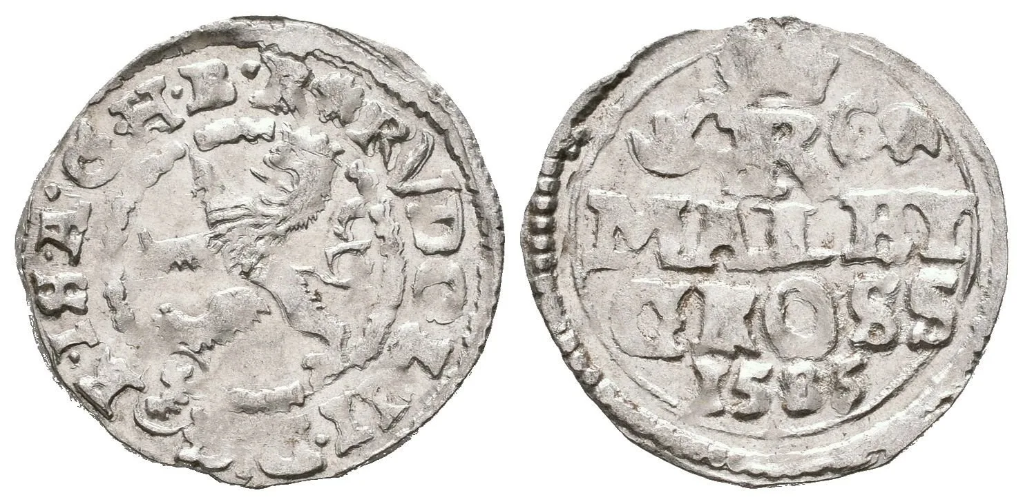 Malý groš 1585, Kutná Hora-Šatný, HN.1b (opis 7a), krásná zachovalost, lesk, — 1