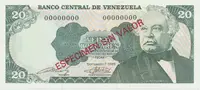 Venezuela, 20 Bolivares 1989, anulát - ESPECIMEN SIN VALOR, P.63bs