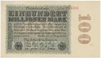 Německo, 100 Millionen Mark 1923, Kreuzblütten, Ro.106e
