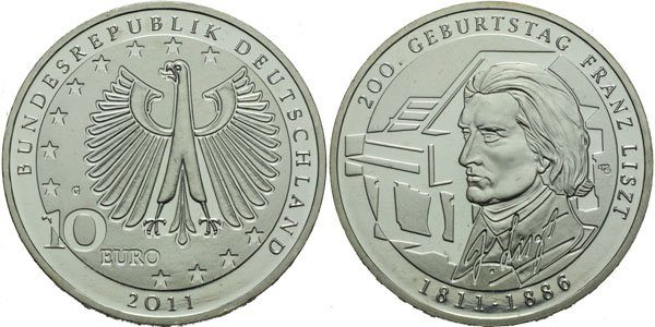 10 Euro 2011 A - 200 let od narození Franze Liszta