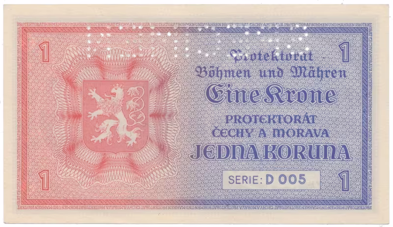 1 Koruna b.d. (1940), série D, SPECIMEN, Hej.30b.S1
