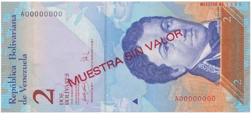 Venezuela, 2 Bolivares 2007, anulát - MUESTRA SIN VALOR, P.88as