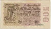 Německo, 500 Millionen Mark 1923, vodoznak Kreuzblütten, Ro.109b