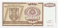 Chorvatsko - Srbská Krajina, 50.000 Dinara 1993, anulát, AA 0000000, P.R8 - fotografie 2
