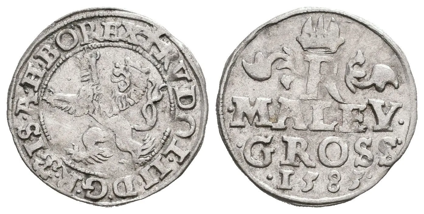Malý groš 1585, Praha-Ercker, HN.21 (opis 6e), pěkná zachovalost, patina, drobné rysky — 1