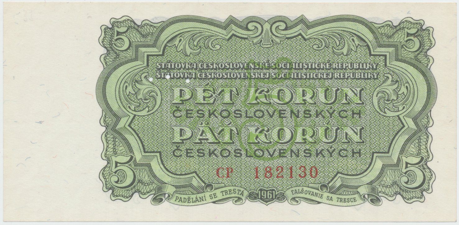 Československo, 5 Koruna 1961, série CP, perf. 3 m.d., Hej.99a.S1