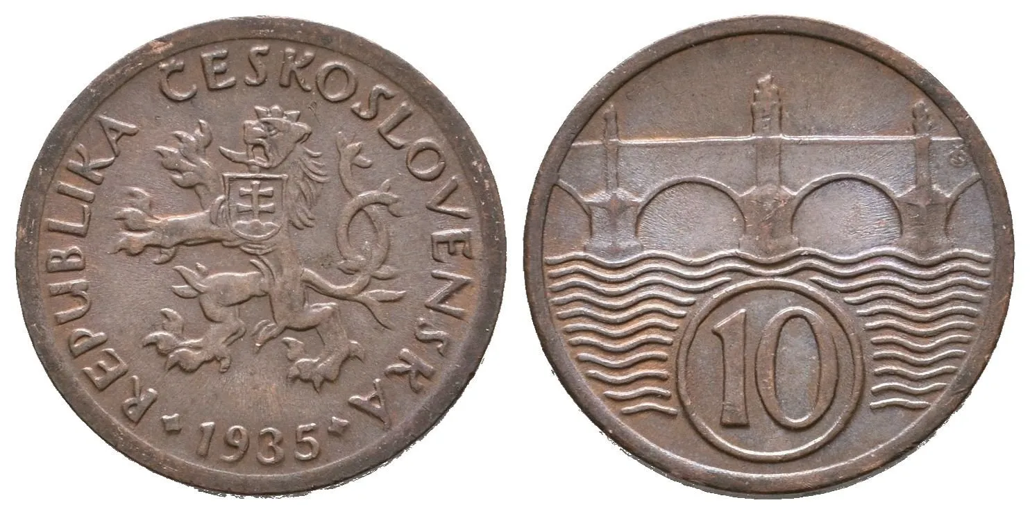 10 Haléř 1935, zbytky lesku, patina_R! — 1