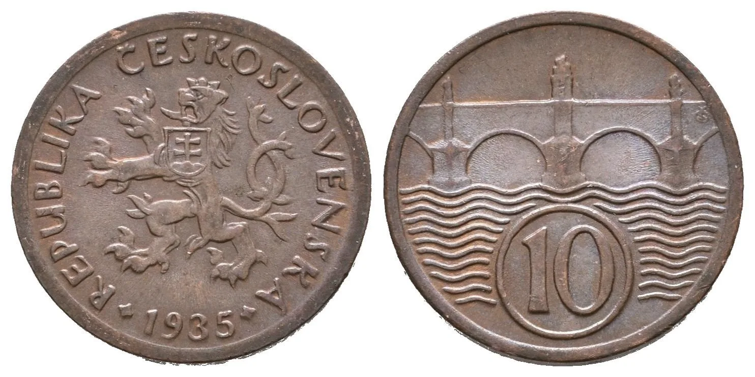 10 Haléř 1935, zbytky lesku, patina_R! — 1