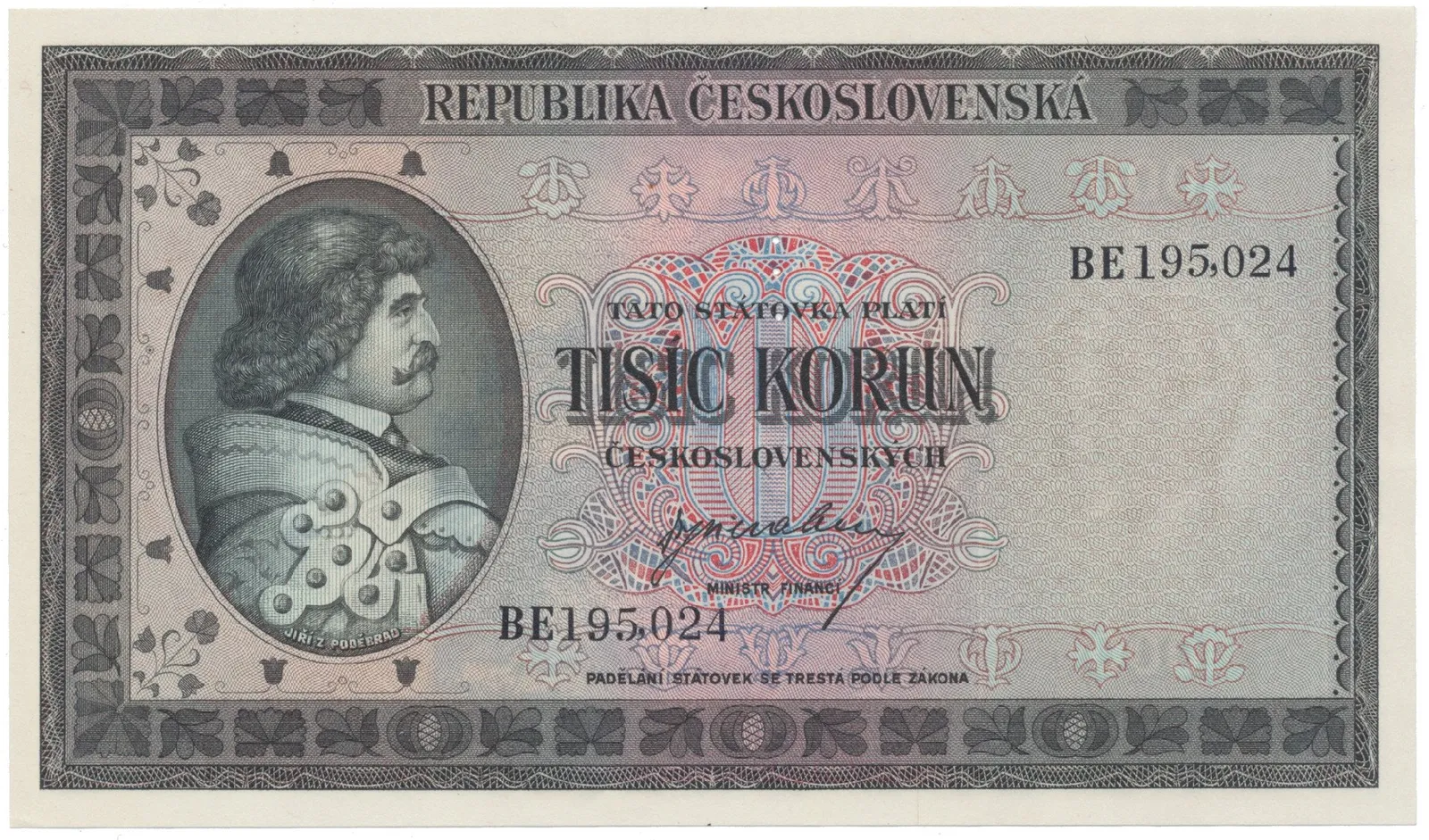 1000 Koruna b.d. (1945), série BE, Hej.76a.S1
