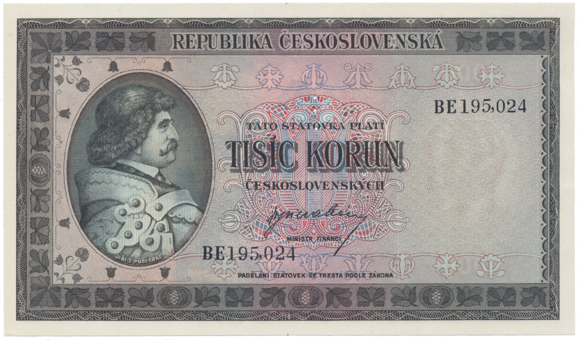 1000 Koruna b.d. (1945), série BE, Hej.76a.S1