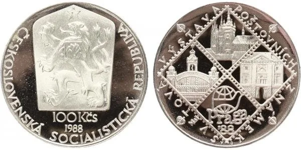 100 Kčs 1988 - Světová výstava poštových známek Praga 88, PROOF