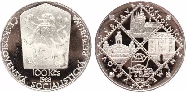 100 Kčs 1988 - Světová výstava poštových známek Praga 88, PROOF