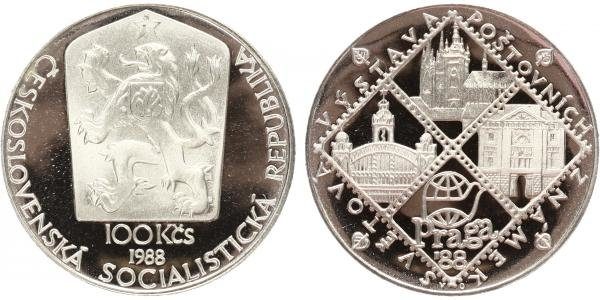 100 Kčs 1988 - Světová výstava poštových známek Praga 88, PROOF