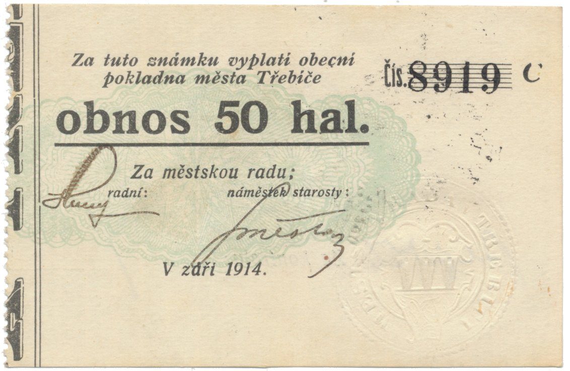Třebíč - město, 50 hal září 1914, série C, Herzán (podpis neteře), HH.223.5.9f