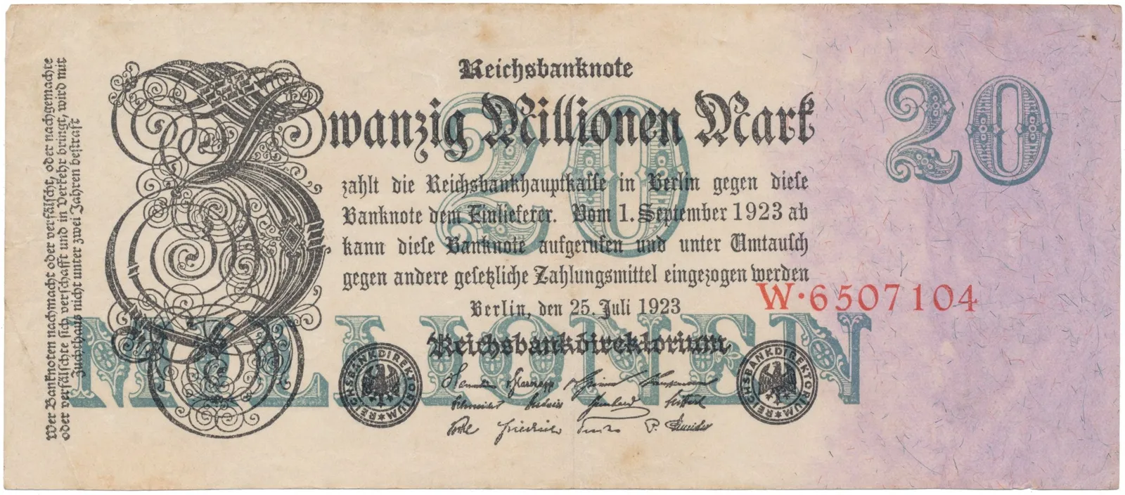 Německo, 20 Millionen Mark 1923, Ro.96a