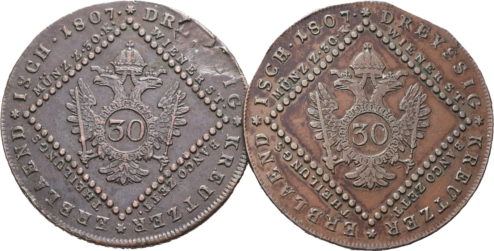 František II., 30 Krejcar 1807 A, 1807 B
