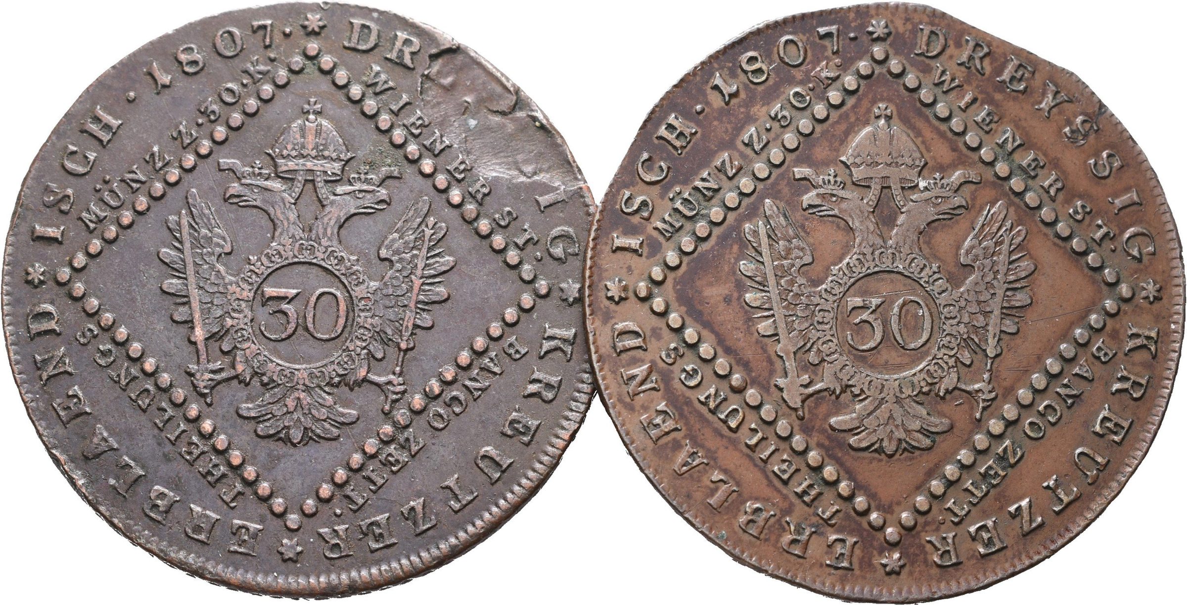 František II., 30 Krejcar 1807 A, 1807 B