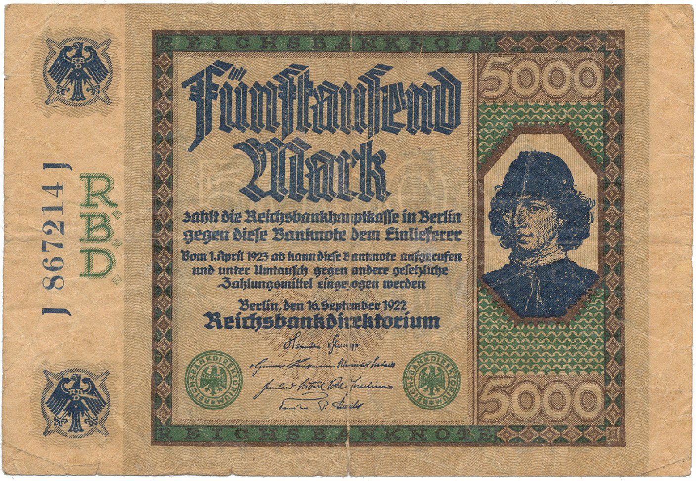 Německo, 5000 Mark 1922, Ro.76