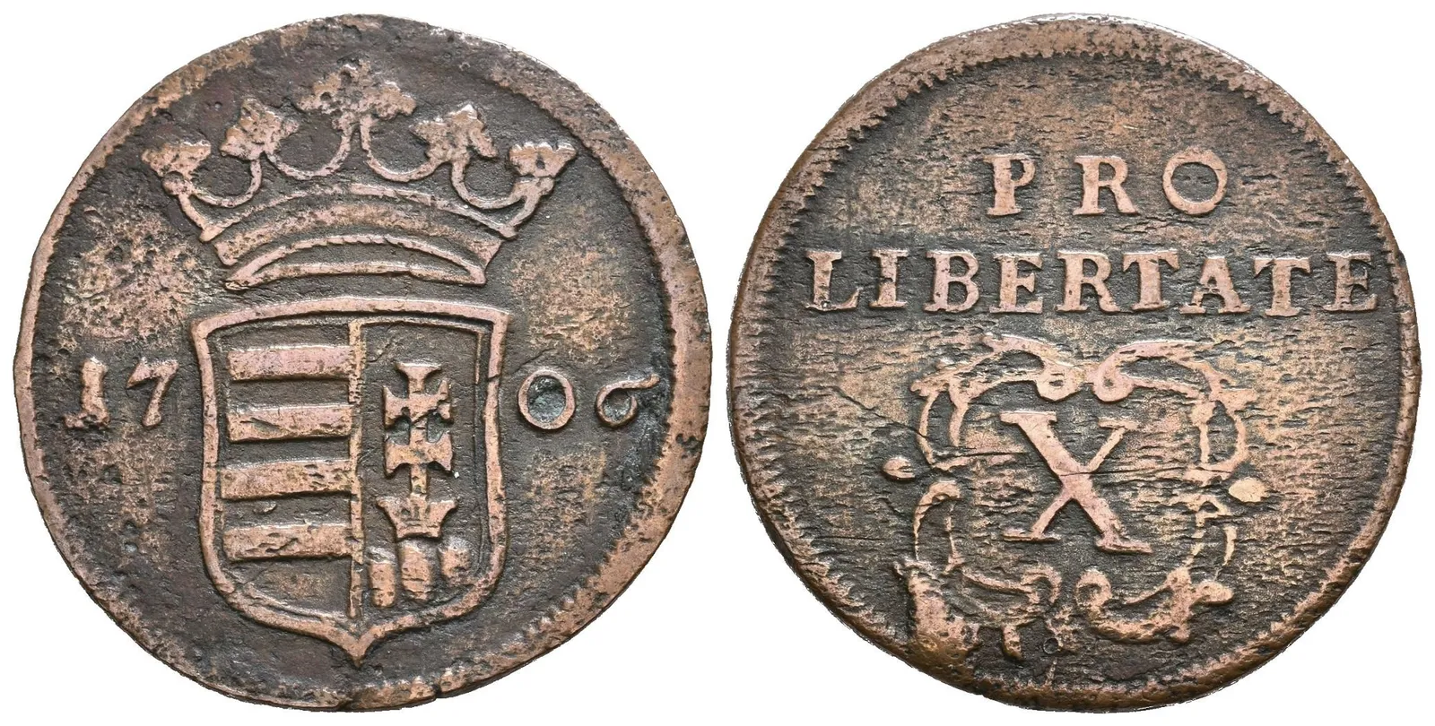 X Poltura 1706, Kremnica, Husz.1535, patina, vady střížku — 1