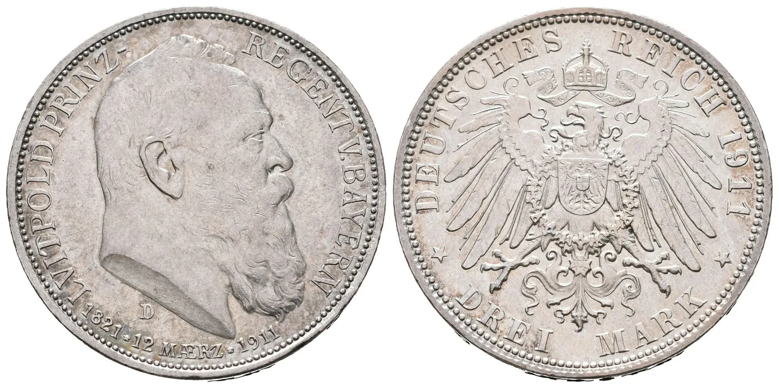 Bavorsko, 3 Marka 1911 D - 90. výročí narození