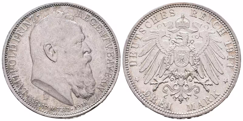 Bavorsko, 3 Marka 1911 D - 90. výročí narození