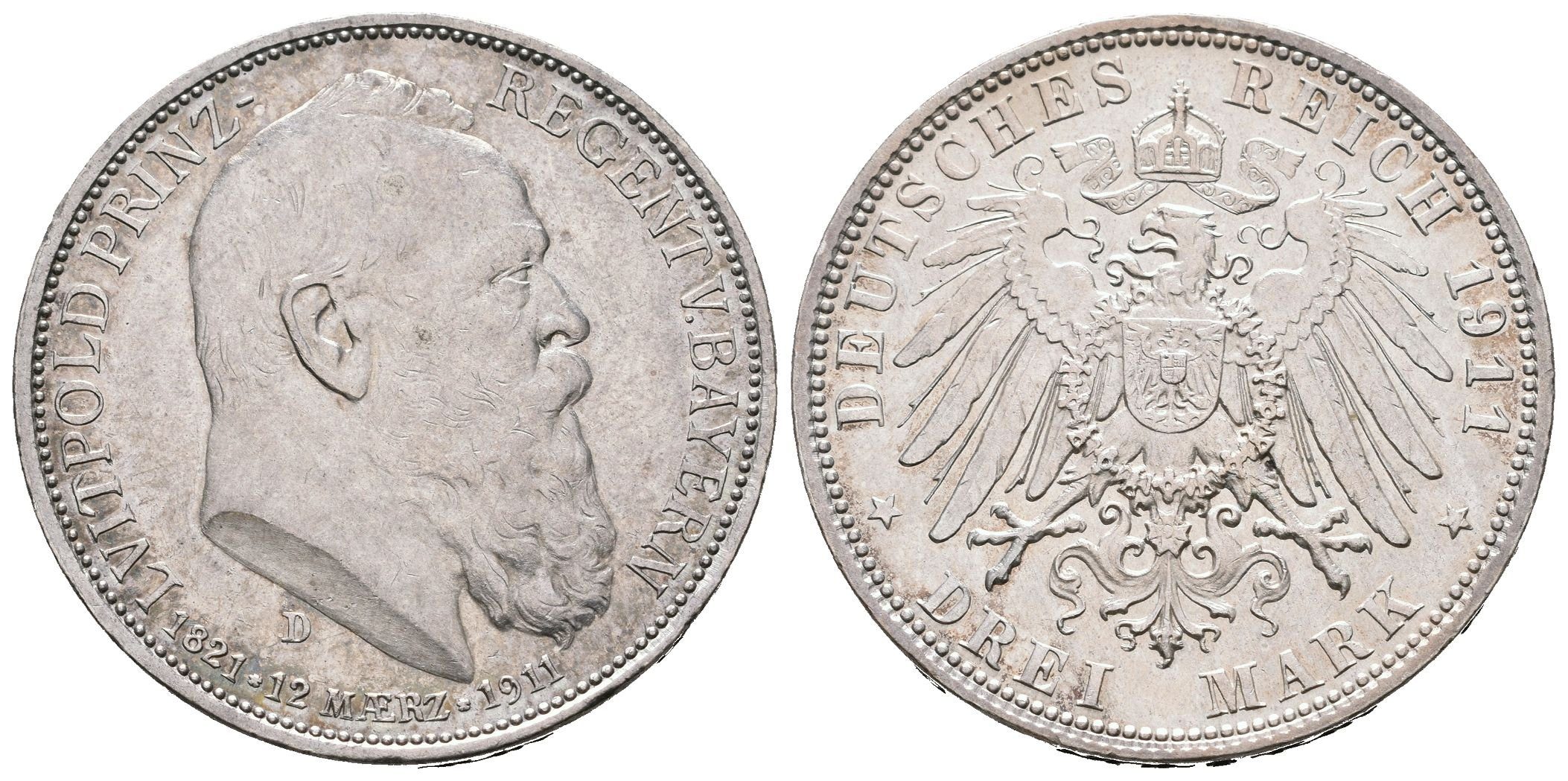 Bavorsko, 3 Marka 1911 D - 90. výročí narození