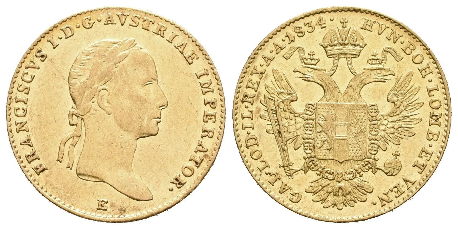 Dukát 1836 E, Karlsburg, Husz.1937, ražební lesk na rev. — 1