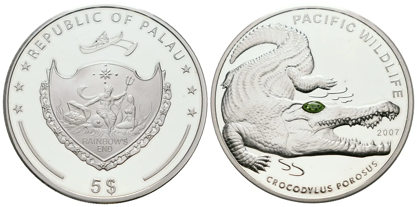 Palau, 5 Dollars 2007 - Krokodýl mořský