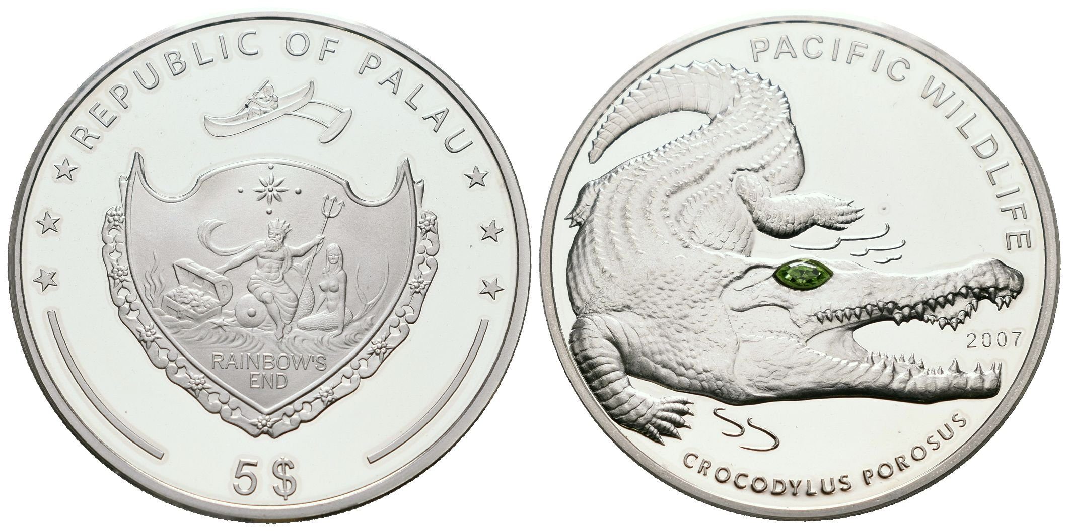 Palau, 5 Dollars 2007 - Krokodýl mořský