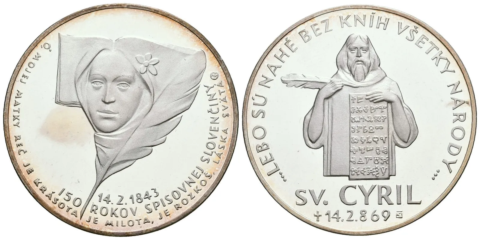AR Medaile 1993 - 150 let spisovné slovenštiny. Ag 0,900, — 1