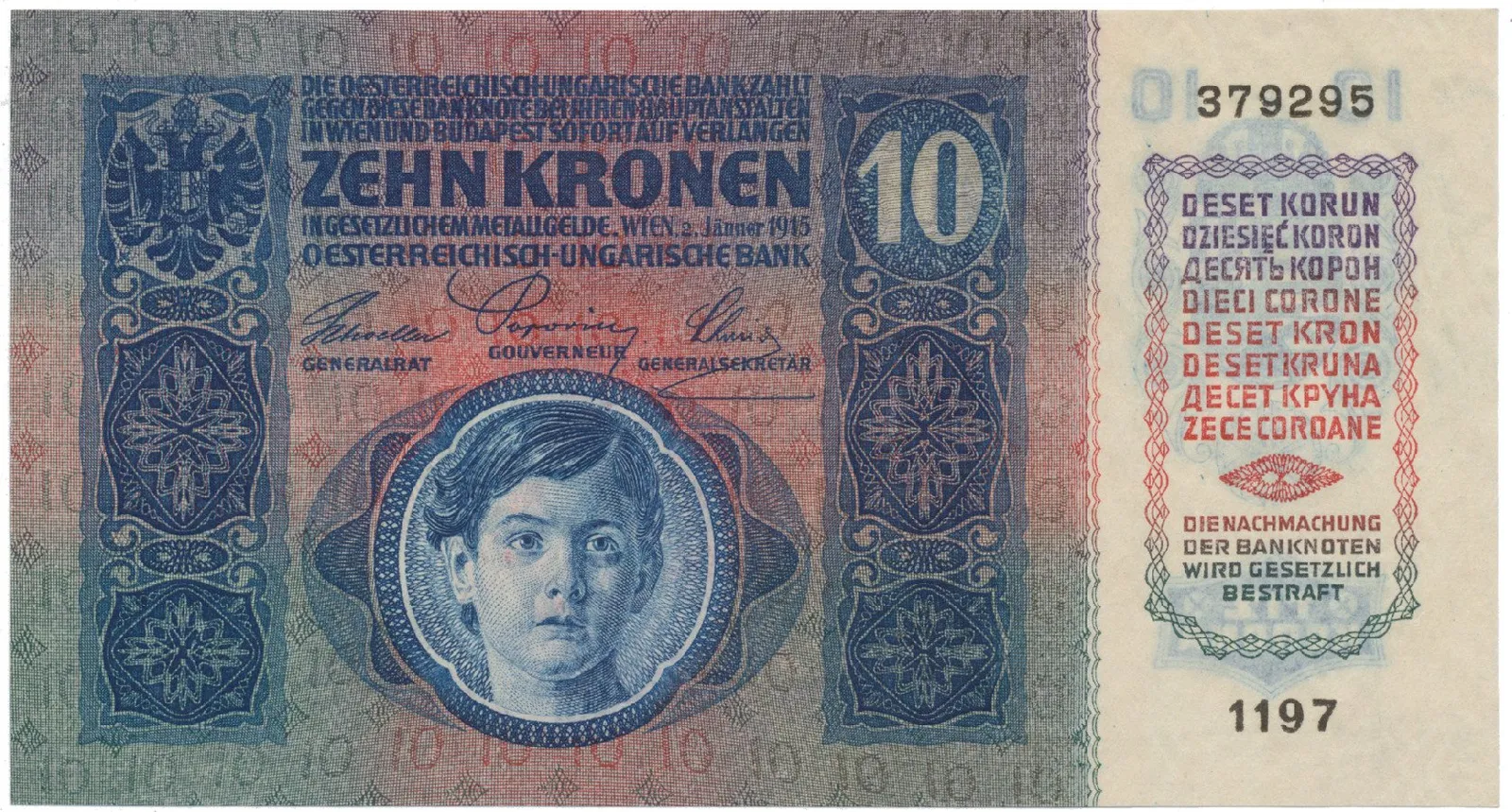 Rakousko - Uhersko, 10 Koruna 1915, bez přetisku, Hej.RU14a