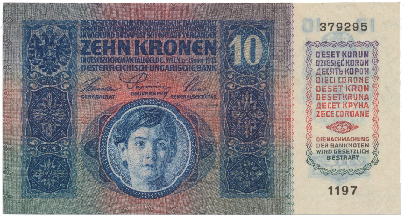 Rakousko - Uhersko, 10 Koruna 1915, bez přetisku, Hej.RU14a