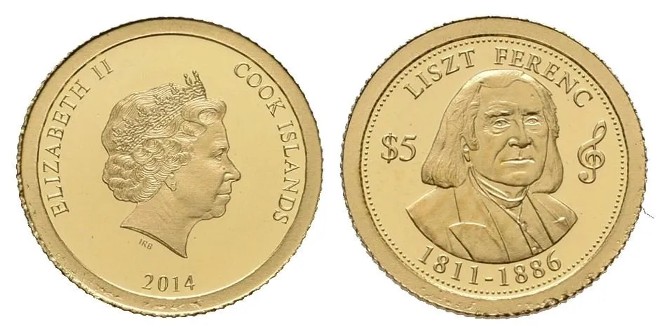 Cook Island, 5 Dollars 2014 - Ferenc Liszt