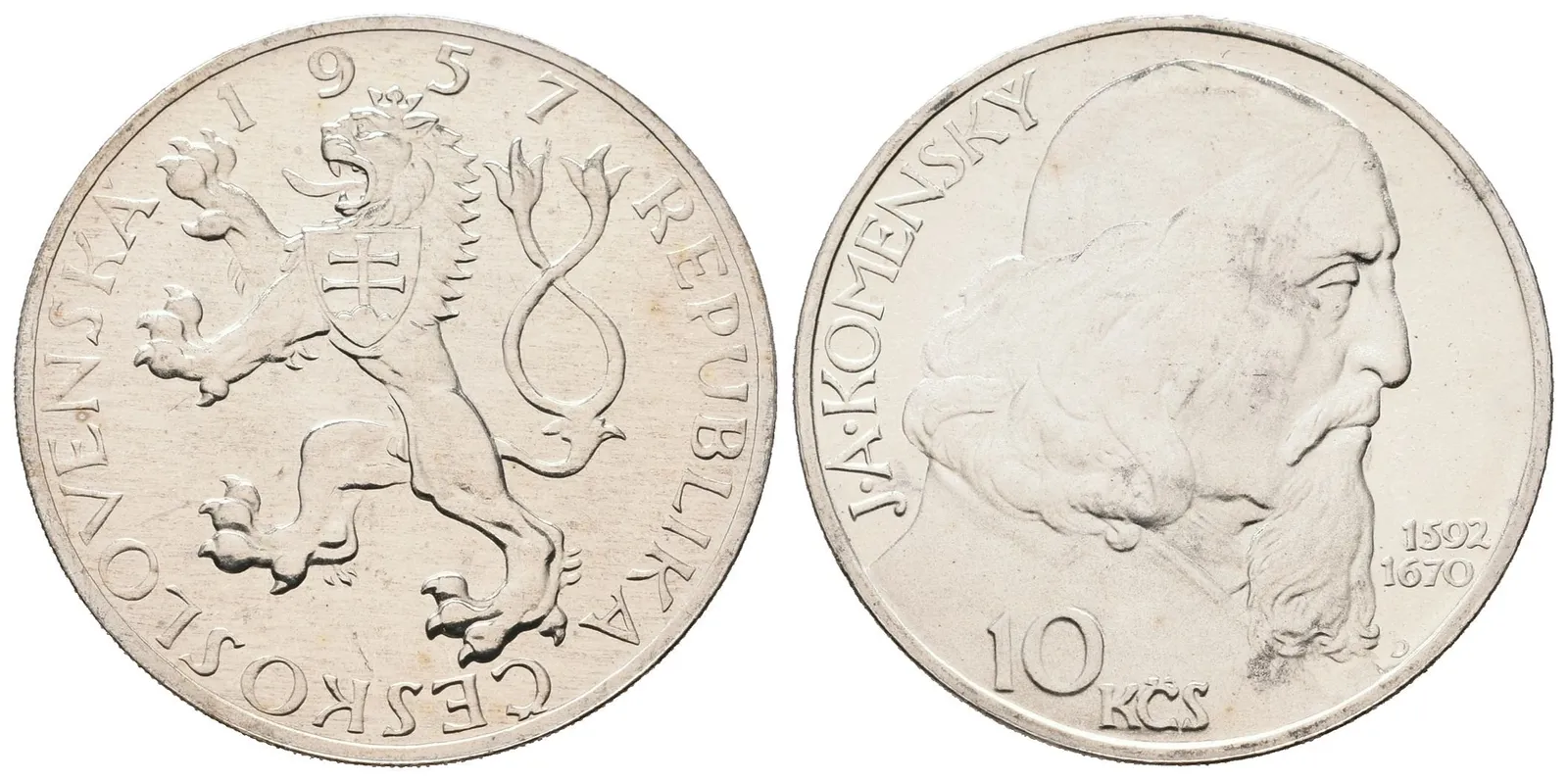 10 Kčs 1957 - Jan Ámos Komenský, PROOF, původní etue