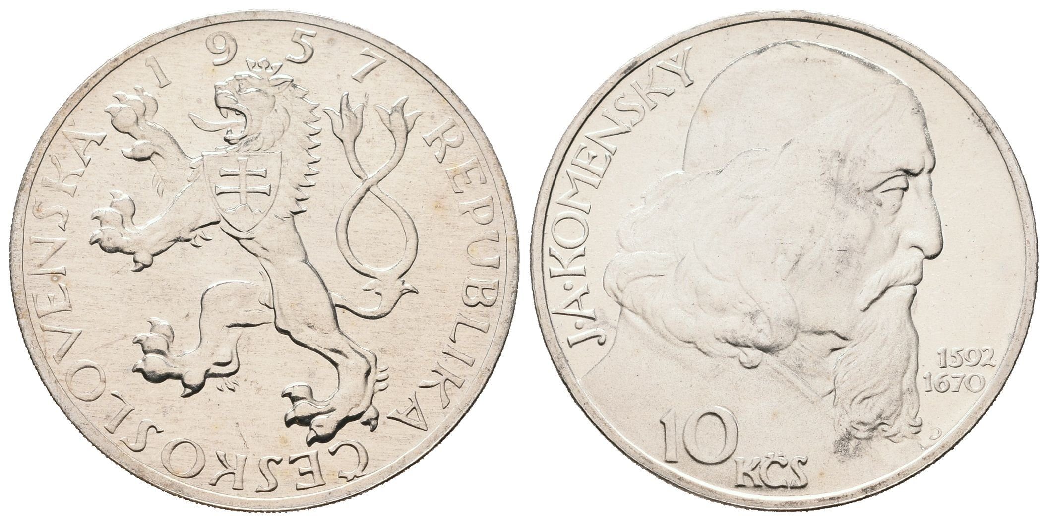 10 Kčs 1957 - Jan Ámos Komenský, PROOF, původní etue