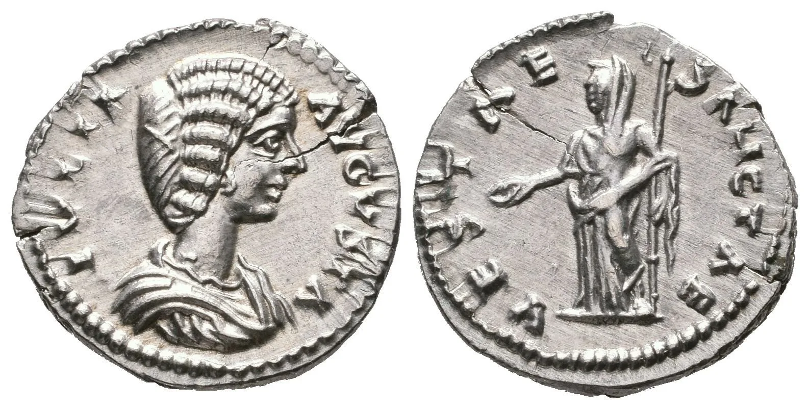 Denár, Laodicea ad Mare, 196 - 202, Rv: VESTAE SANCTAE, stojící zahalená Vesta — 1