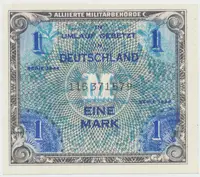 Okupační poukázky Allierte, 1 Mark 1944, tisk SSSR, 9-místný číslovač, Hej.AM2c