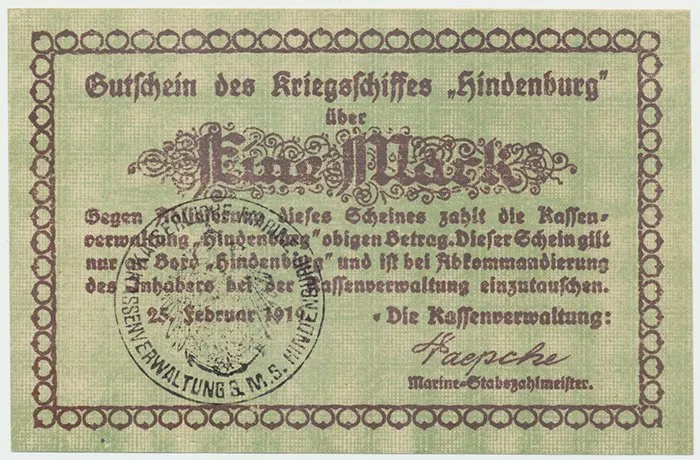 Německo - nouzovky, Křižník Hindenburg, 1 Mark 25. 2. 1919