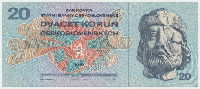 Československo, 20 Koruna 1970, série L, Hej.104aL