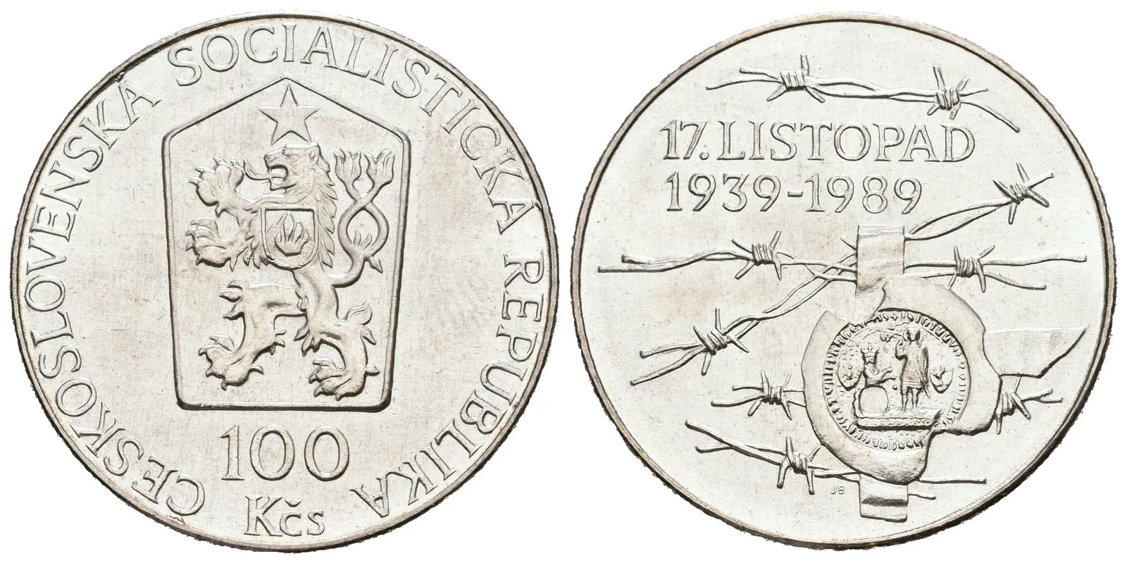 100 Kčs 1989 - 17. listopad 1939, ražební lesk, patina — 1