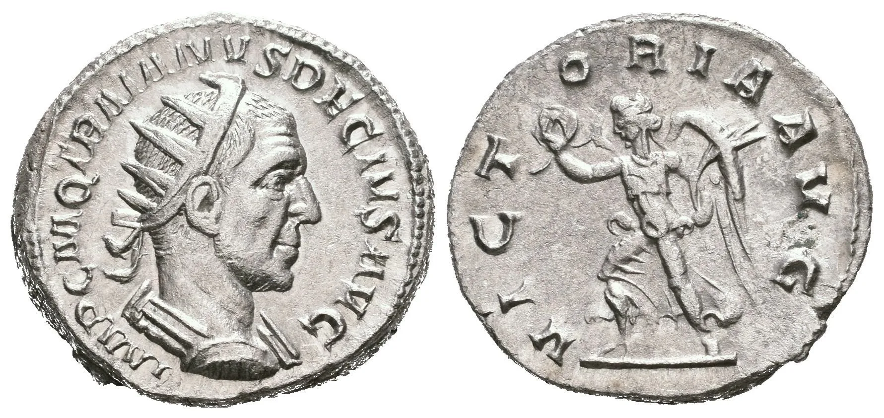 Antoninian, 249 - 251, Rv: VICTORIA AVG, kráčející Victoria doleva drží věnec a palmu, — 1