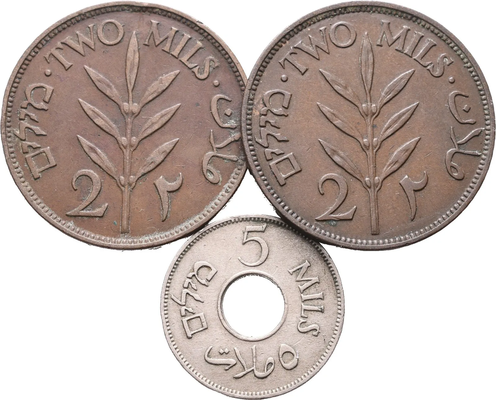 Britská Palestina, 2 Mils 1927, 1942 + 5 Mils 1935