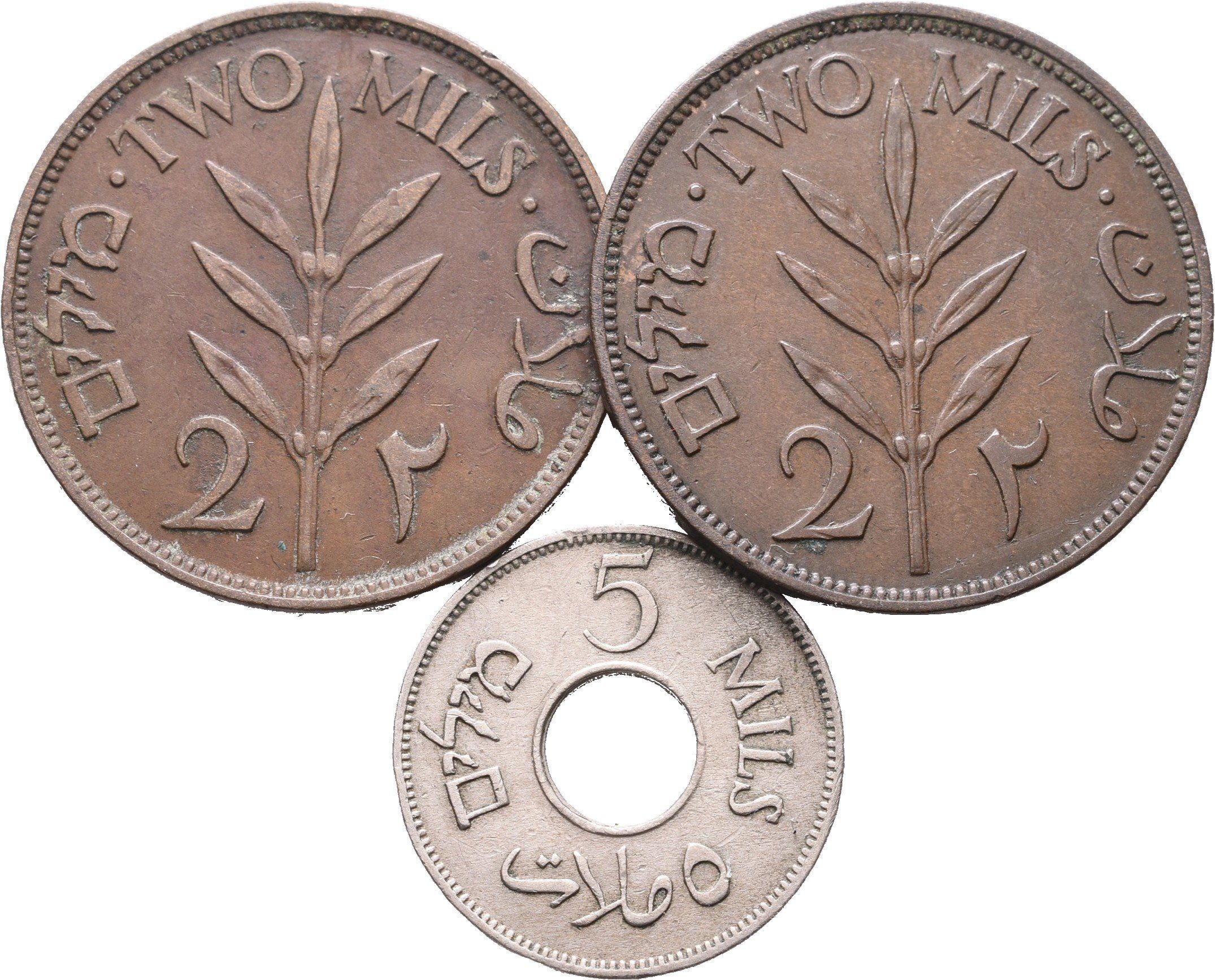 Britská Palestina, 2 Mils 1927, 1942 + 5 Mils 1935