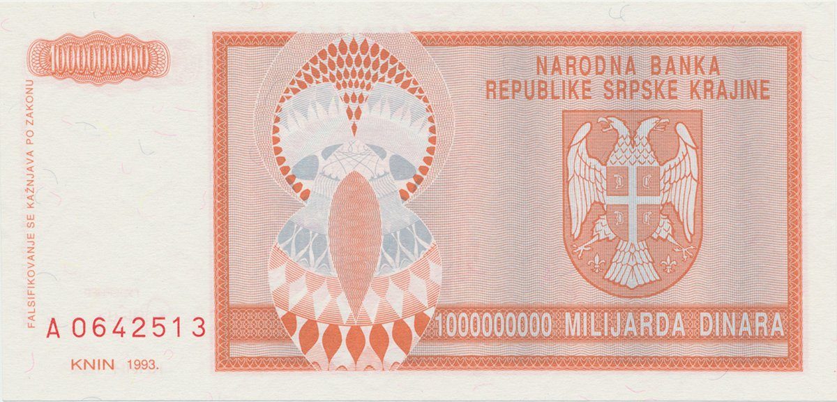 Chorvatsko, 1 Miliarda Dinara 1993, P.R17