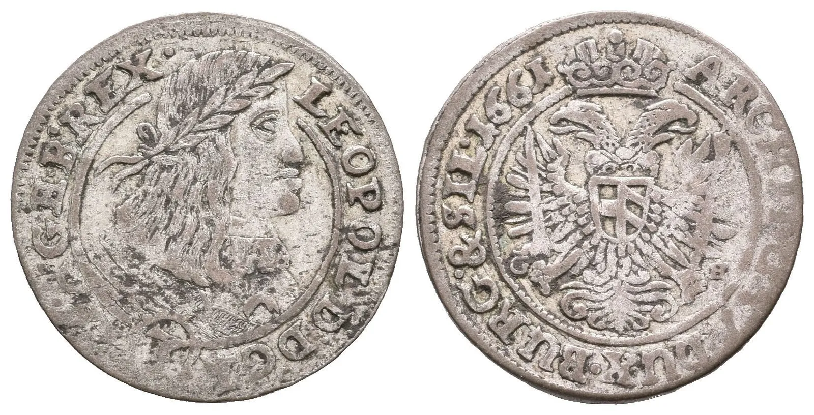 3 Krejcar 1661 GH, Vratislav-Hübner, Hal.1616, patina, vady střížku — 1