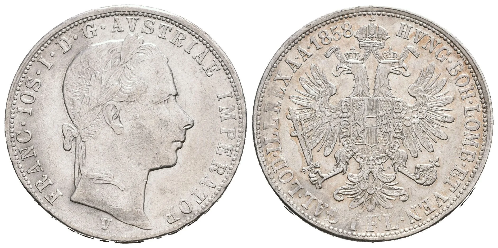 Zlatník 1858 V, zbytky lesku, patina, škr. a drobné hranky_R! — 1
