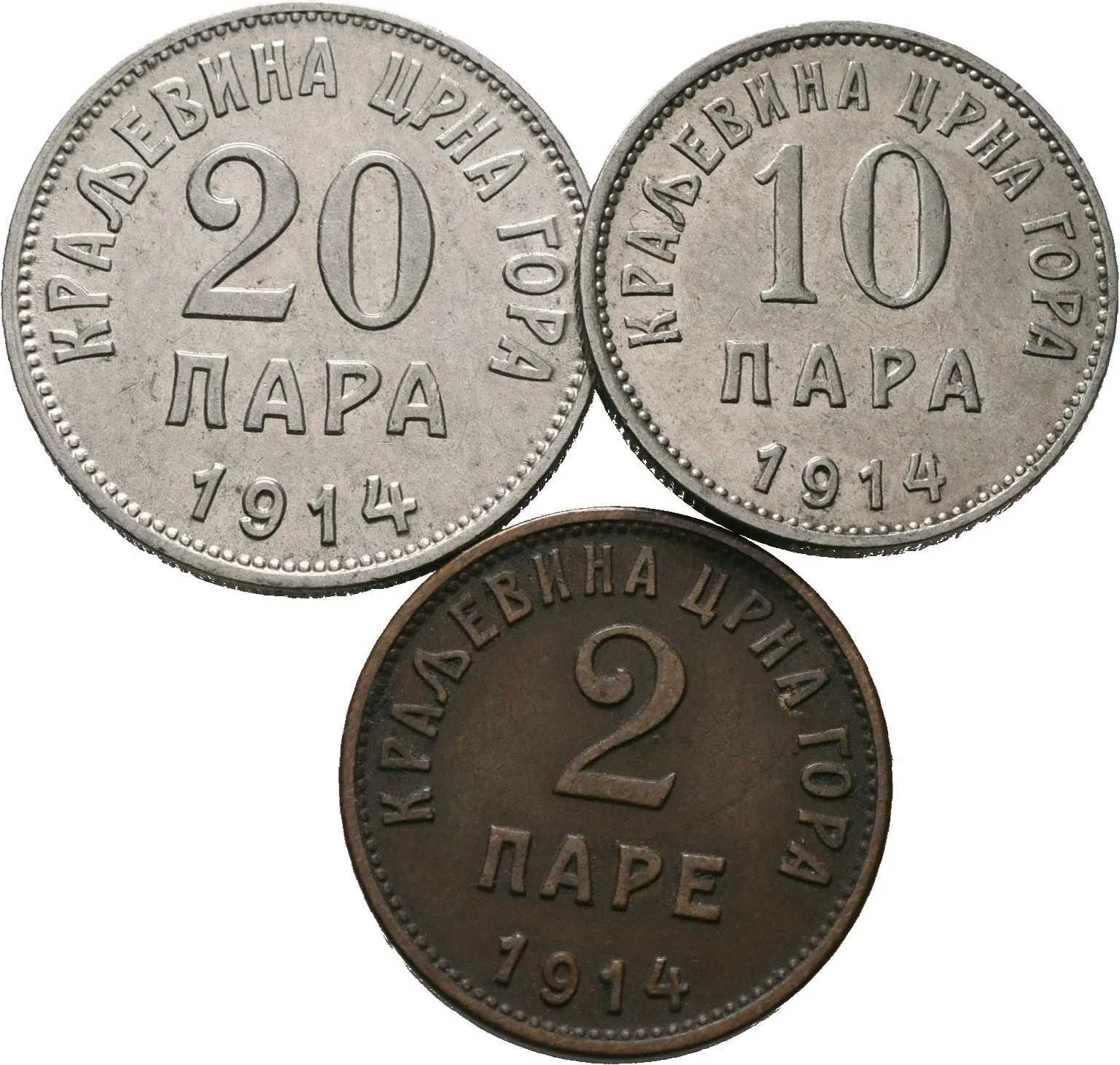 Černá Hora, 20, 10 a 2 Para 1914